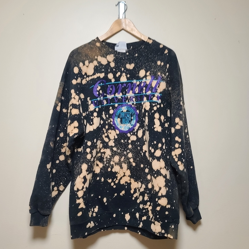 Cornell University Lee Vintage Style Bleach Splatter Sweatshirt XL Black